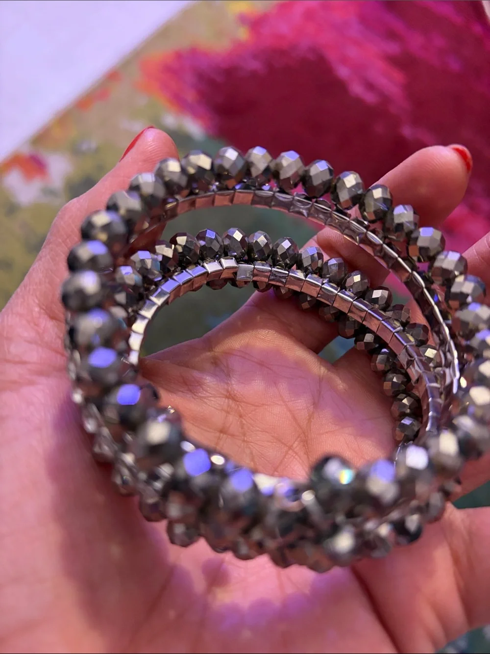 Faceted Hematite Beaded Stretch Bracelet Set - Women Jewelry